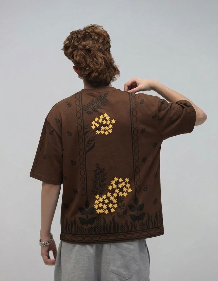 All Over Graphic Drop Shoulder T-Shirt β Printed Cotton Jersey Oversized Tee