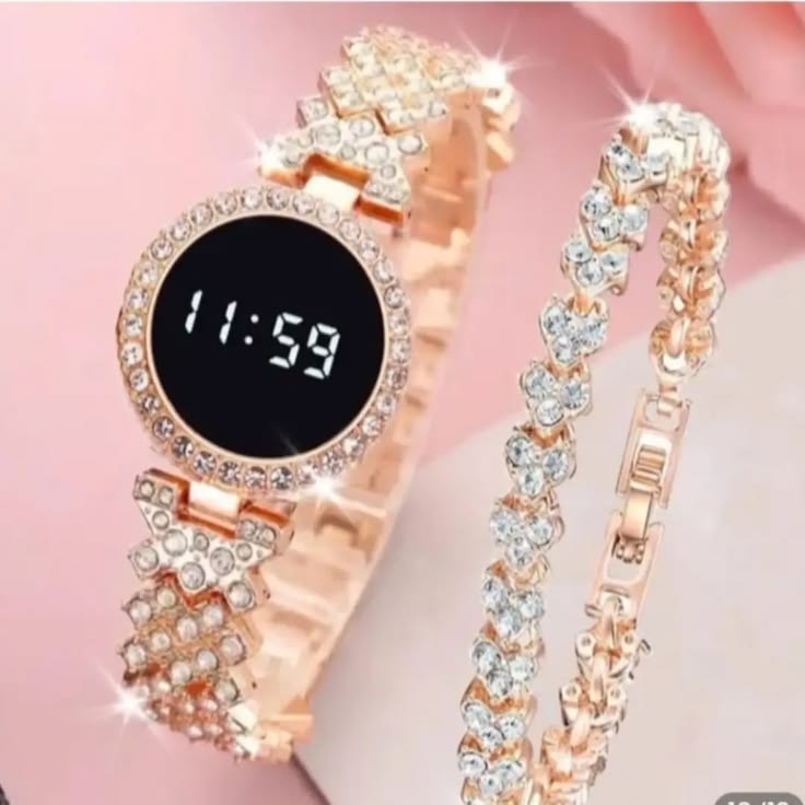 Luxury Crystal LED Watch & Bracelet Set for Women – Elegant Rhinestone Fashion Watch