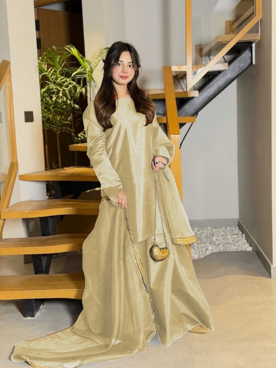 3 Piece Sharara Dress for Women β Long Flare Sharara with Dori Shirt & Organza Dupatta (Elegant Festive Wear)