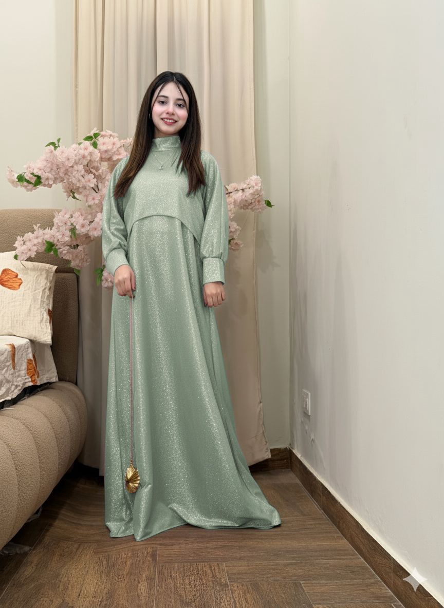 2PC Moonlight Glitter Maxi Dress Set for Women β Drop Shoulder Top with Long Maxi (Party & Festive Wear)