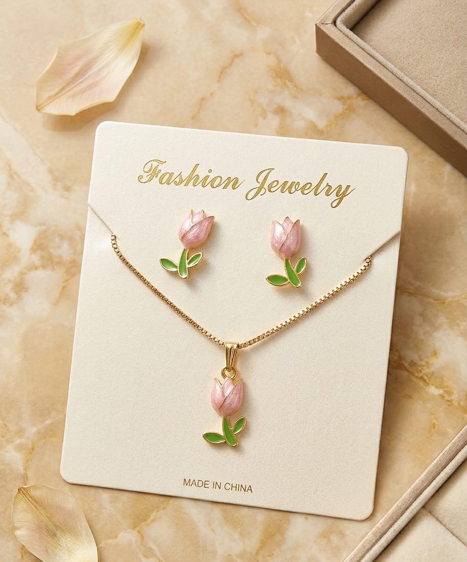 Tulip Blossom Necklace & Earring Set ā Timeless Elegance for Her