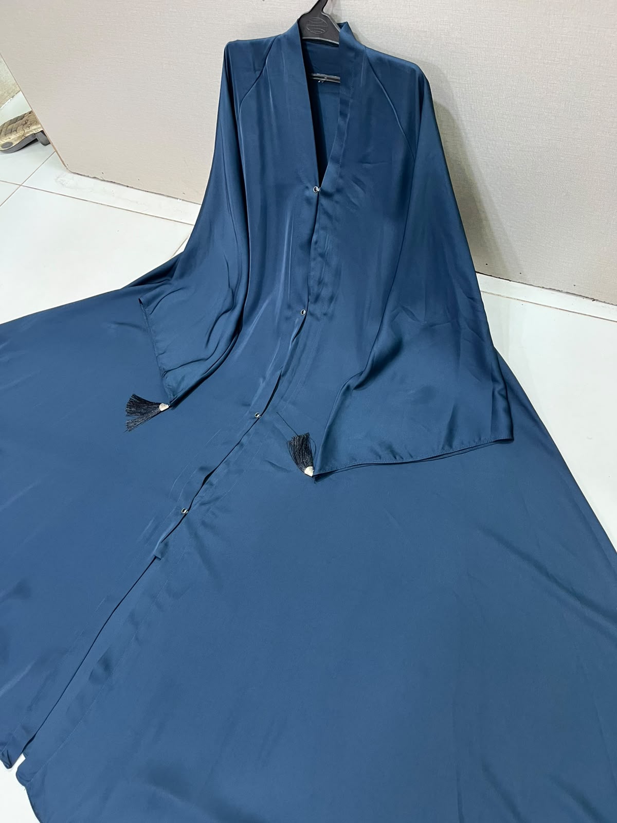 Premium Front Open Nida Abaya for Women – Elegant Dark Teal Islamic Maxi Abaya