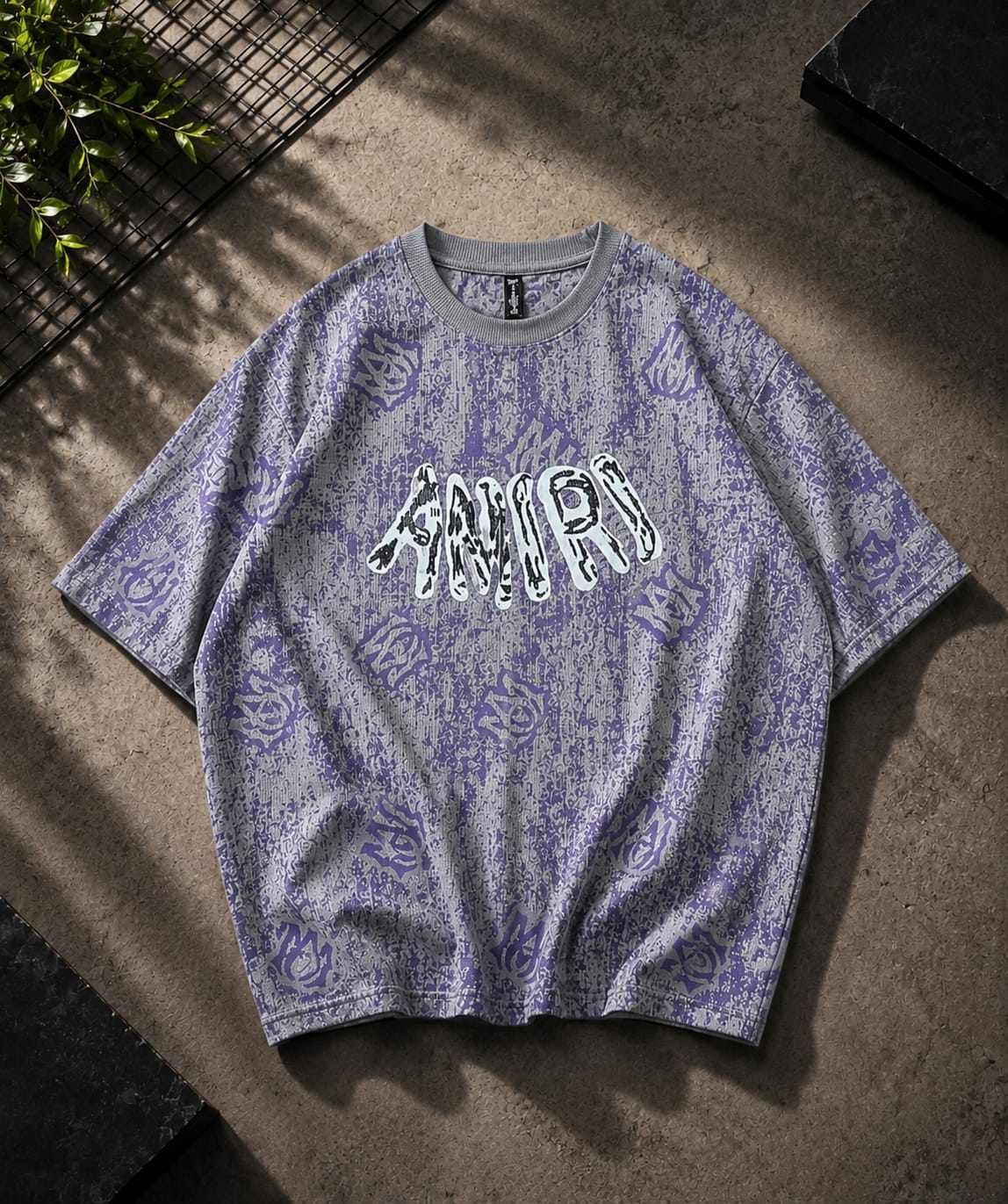 77 Front Printed Drop Shoulder T-Shirt – Premium Needle Interlock Fabric / Amiri Printed Drop Shoulder T-Shirt – Premium Waffle Knit Fabric