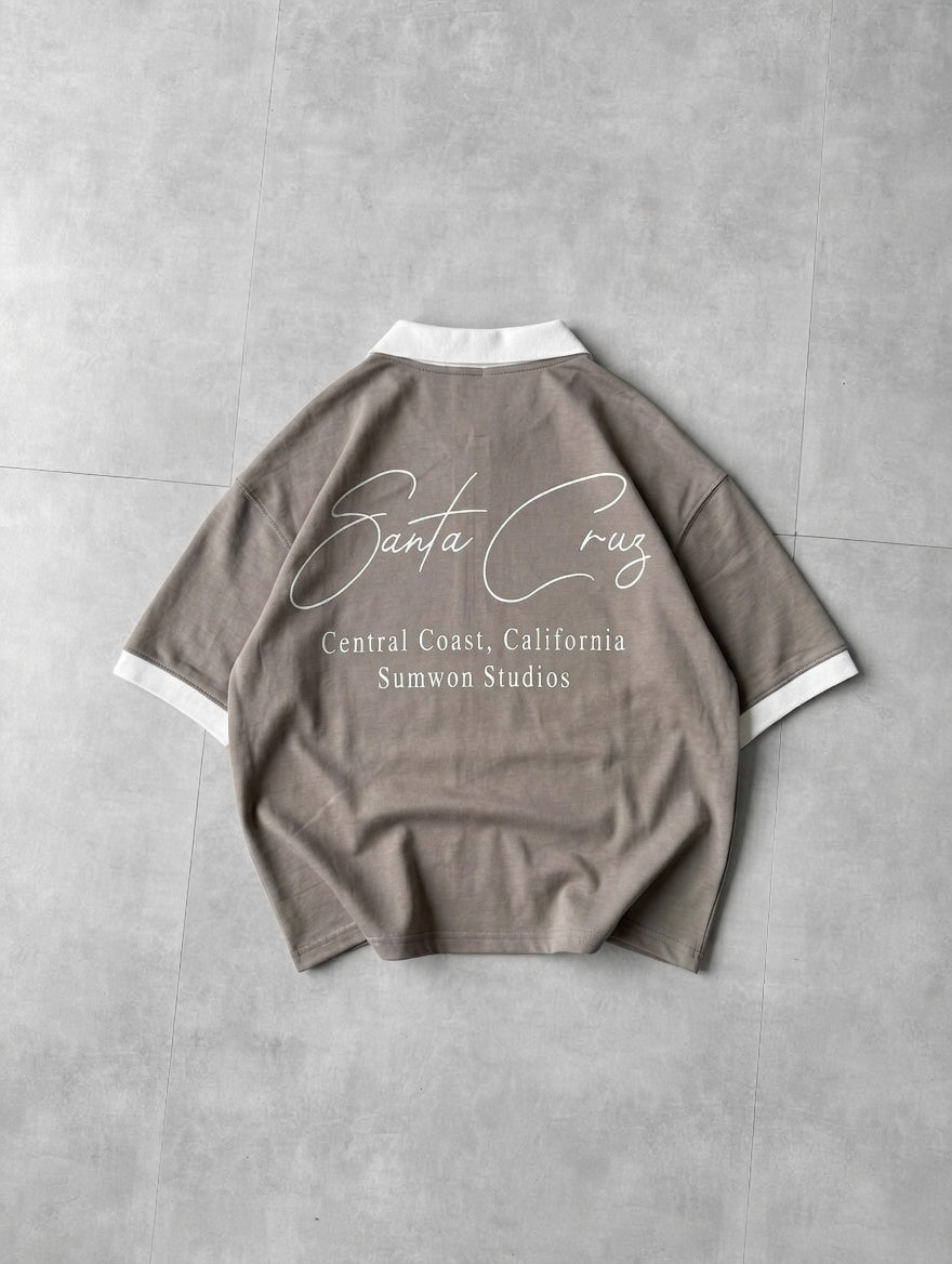 Back Print Zip Polo Shirt β Drop Shoulder Fine Terry Oversized T-Shirt