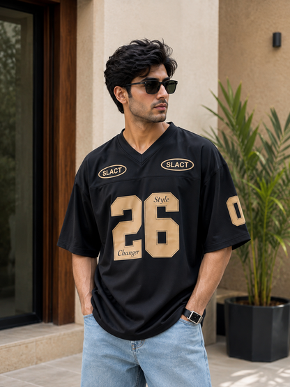 Men's Oversized 26 Graphic V-Neck Jersey T-Shirt