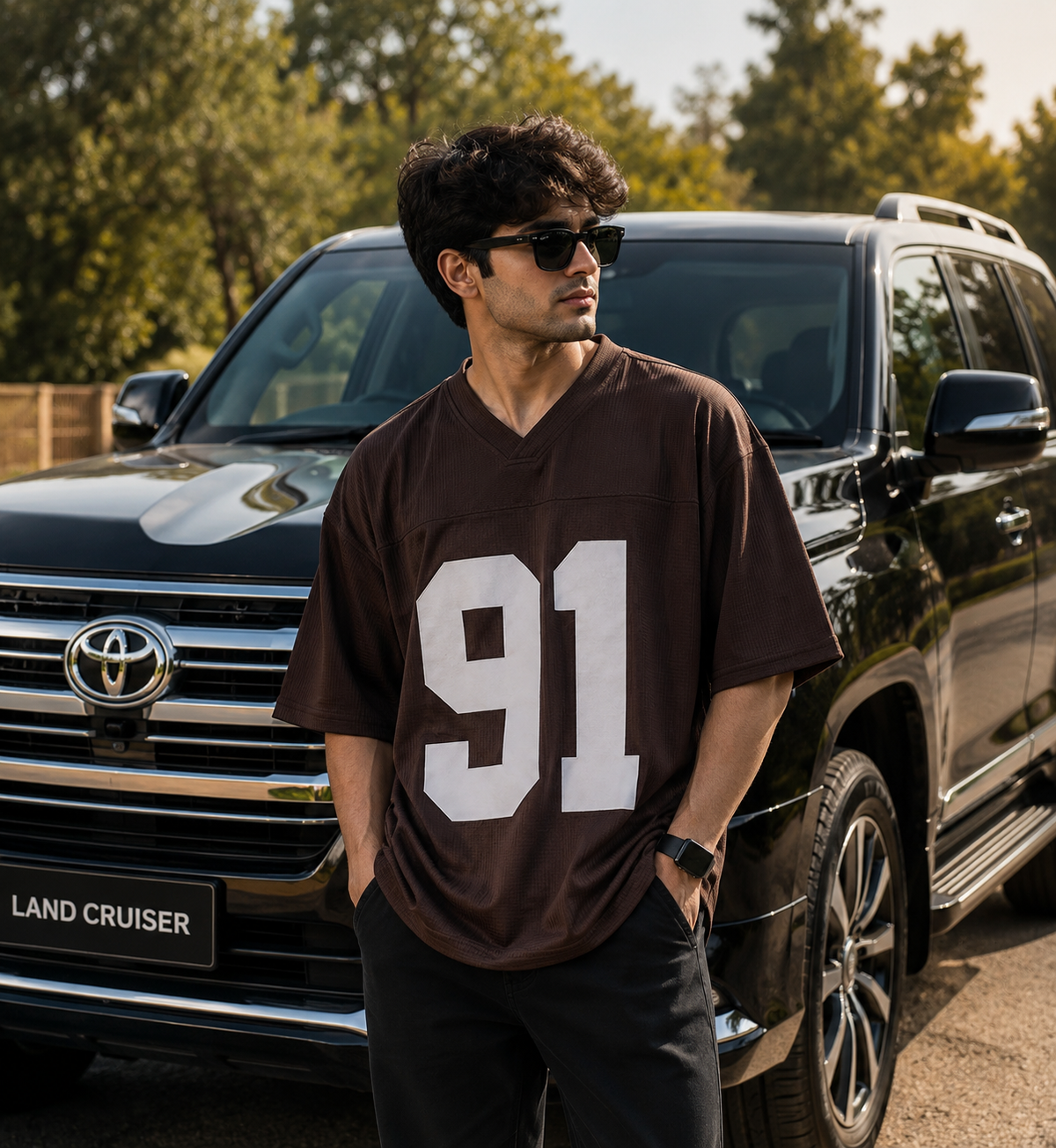 Men's Oversized 91 Graphic V-Neck Jersey T-Shirt