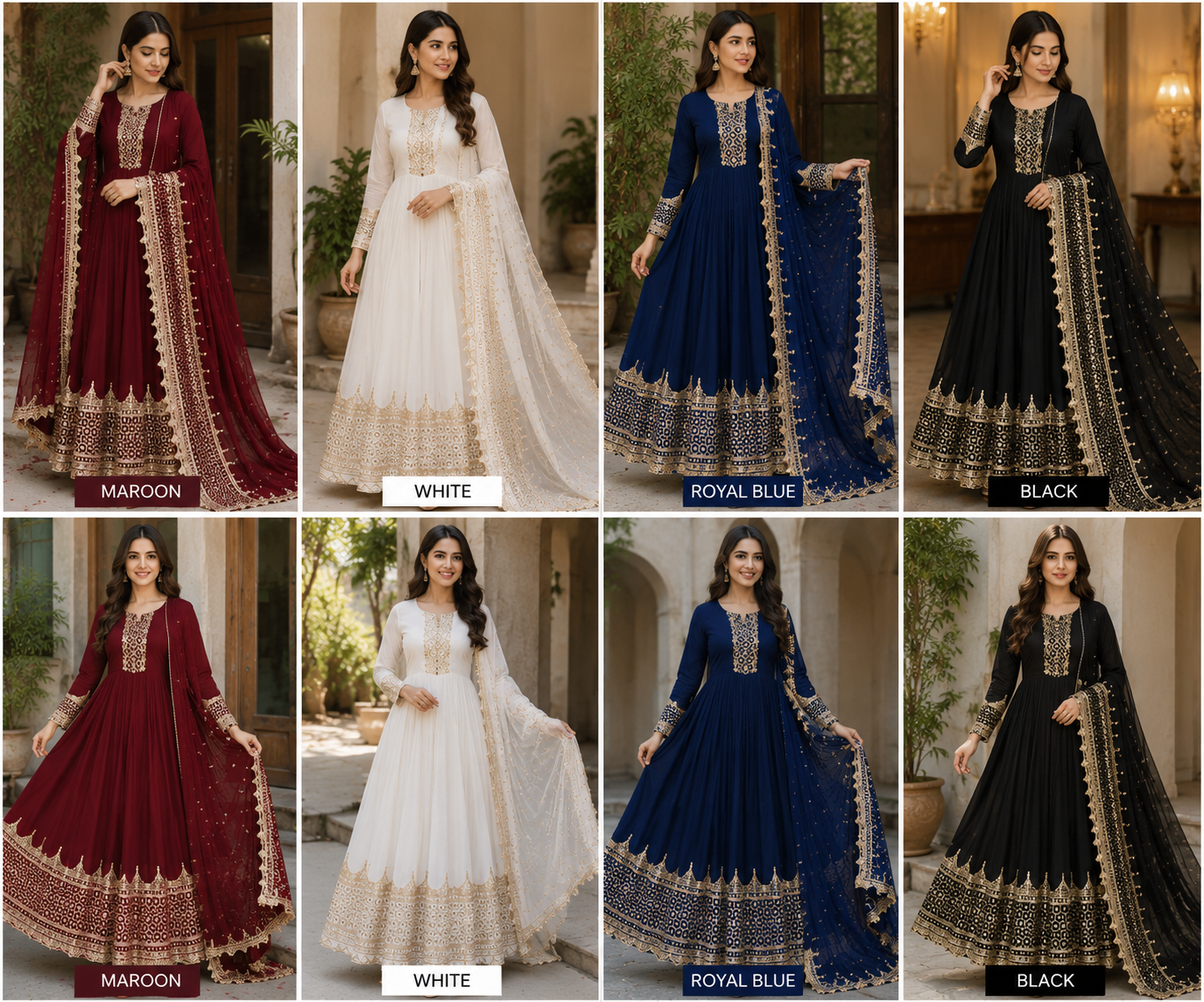 Premium Embroidered Anarkali Maxi Dress with Net Dupatta – Women's Formal Wear