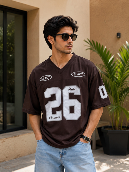 Men's Oversized 26 Graphic V-Neck Jersey T-Shirt