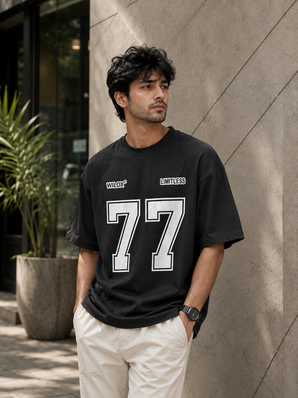77 Front Printed Drop Shoulder T-Shirt – Premium Needle Interlock Fabric / Amiri Printed Drop Shoulder T-Shirt – Premium Waffle Knit Fabric