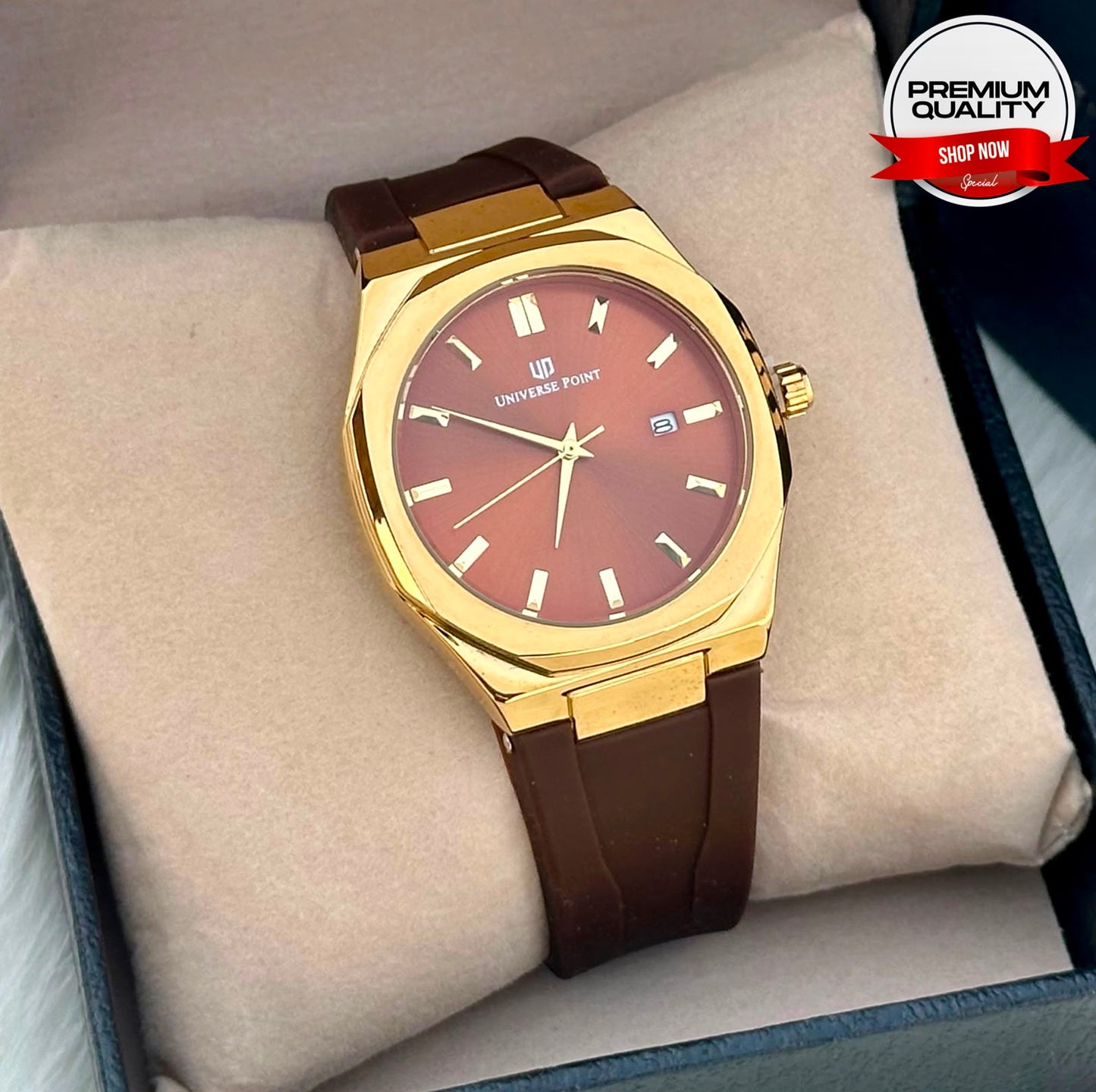 Luxury Gold Brown Men’s Watch – Premium Silicone Strap Edition