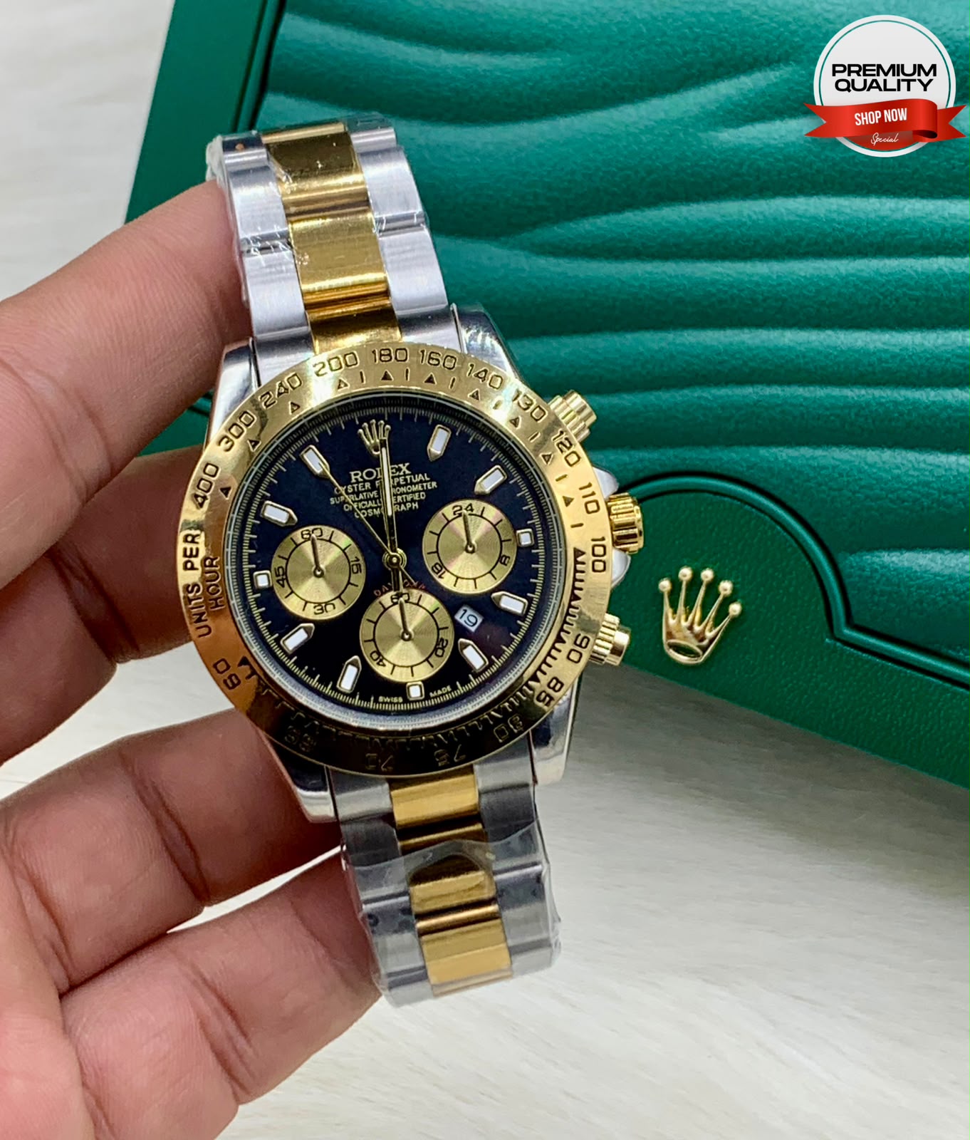 Luxury Two-Tone Stainless Steel Chronograph Men's Watch – Premium Gold & Silver Wrist Watch  Product Description