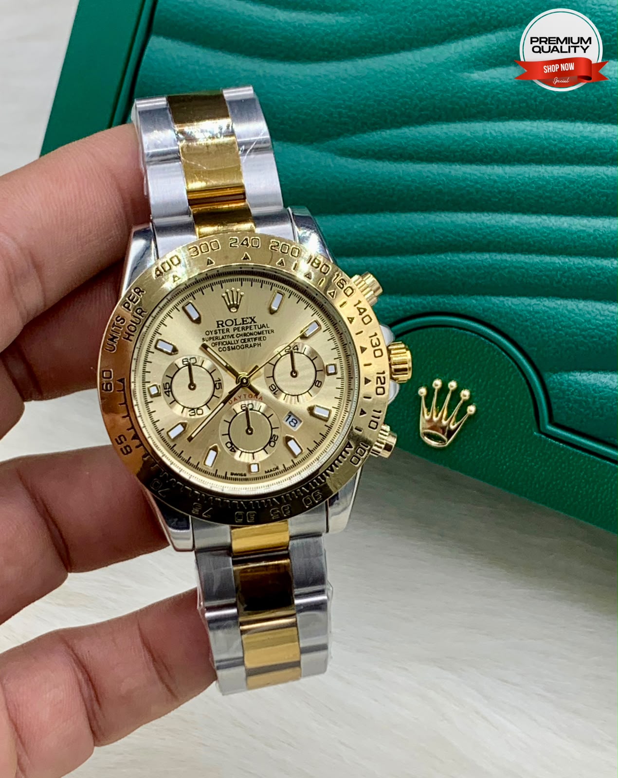 Luxury Two-Tone Stainless Steel Chronograph Men's Watch – Premium Gold & Silver Wrist Watch  Product Description