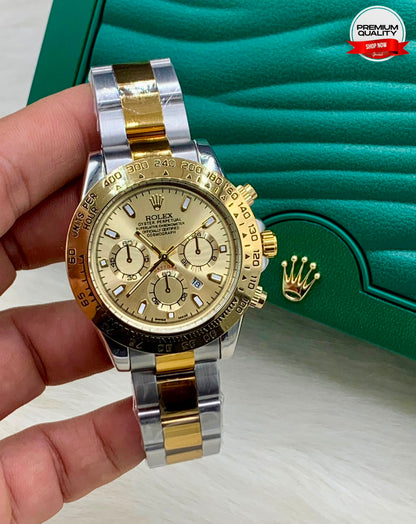 Luxury Two-Tone Stainless Steel Chronograph Men's Watch – Premium Gold & Silver Wrist Watch  Product Description