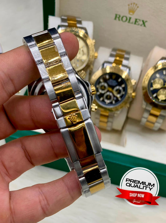 Luxury Two-Tone Stainless Steel Chronograph Men's Watch – Premium Gold & Silver Wrist Watch  Product Description