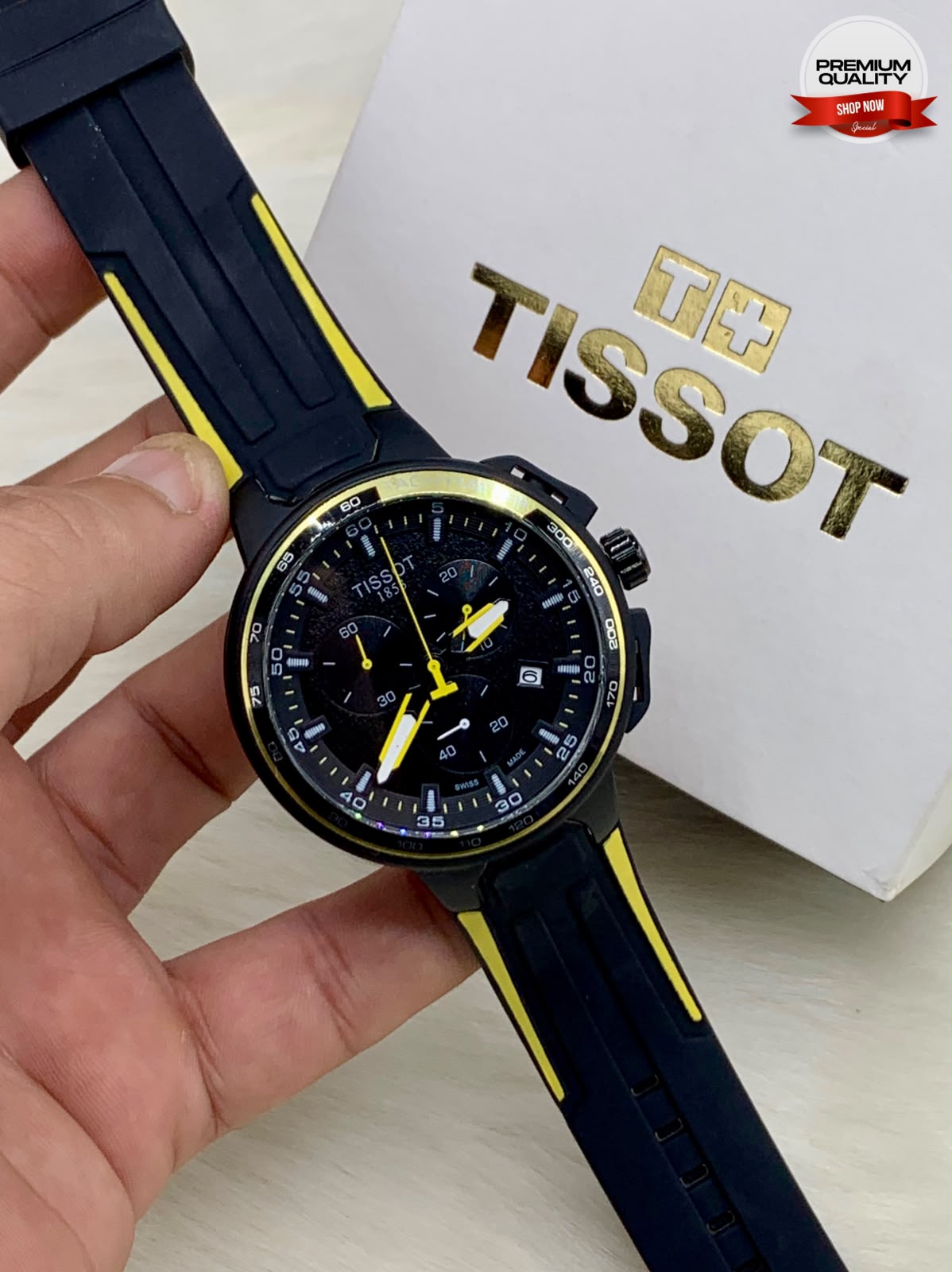 Premium Sports Chronograph Watch for Men – Black & Yellow Edition