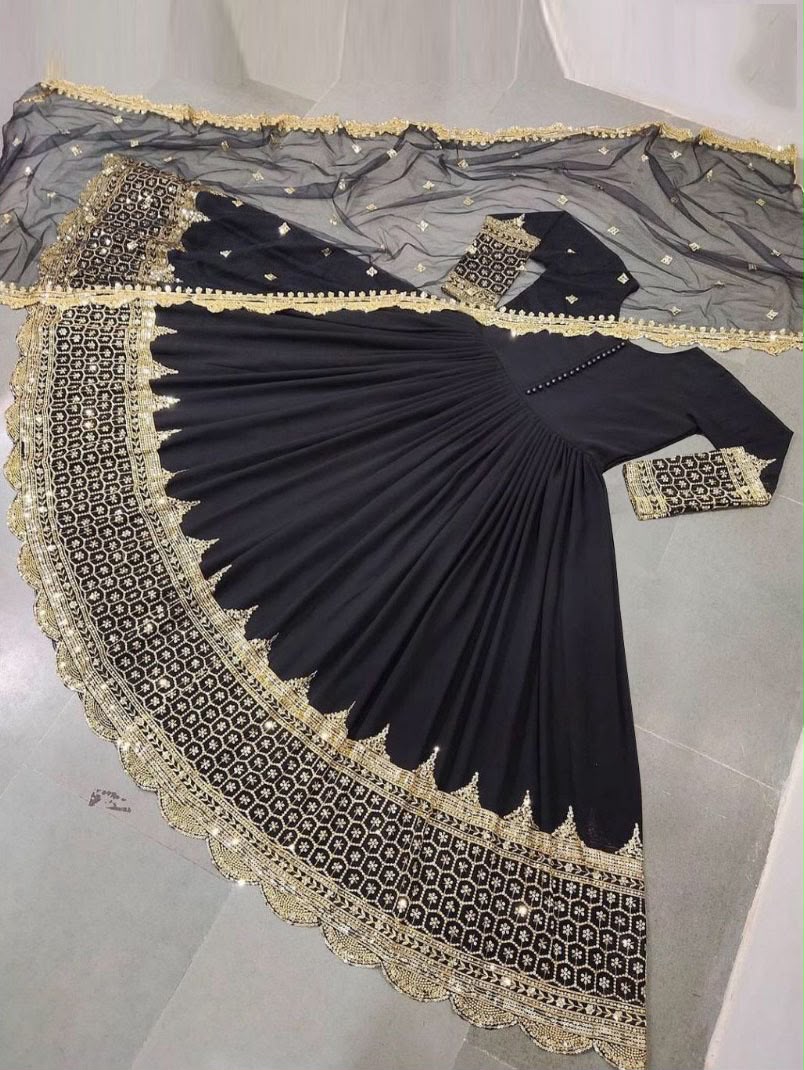 Premium Embroidered Anarkali Maxi Dress with Net Dupatta – Women's Formal Wear