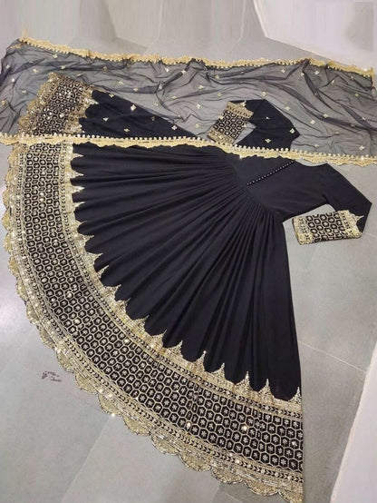 Premium Embroidered Anarkali Maxi Dress with Net Dupatta – Women's Formal Wear