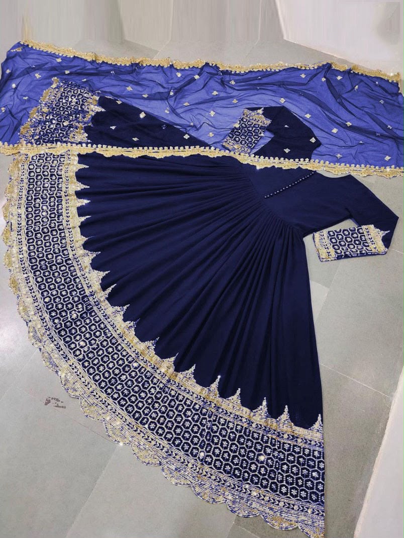 Premium Embroidered Anarkali Maxi Dress with Net Dupatta – Women's Formal Wear