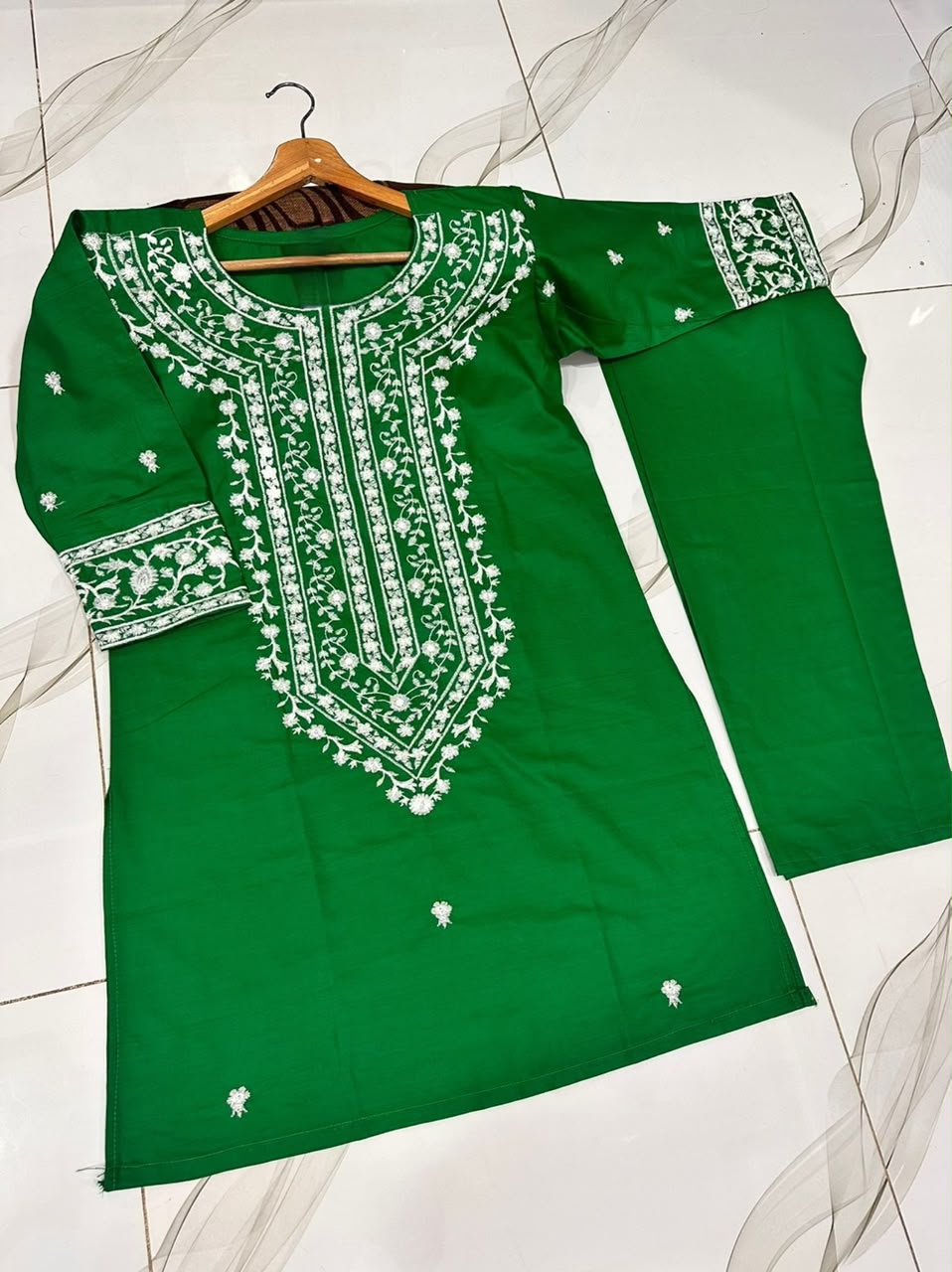 Elegant Embroidered 2 Piece Lawn Suit For Women – White & Green