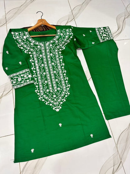 Elegant Embroidered 2 Piece Lawn Suit For Women – White & Green