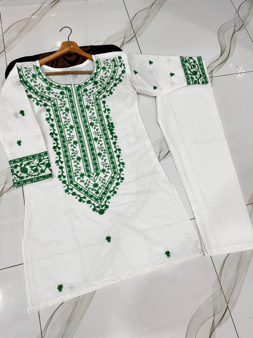 Elegant Embroidered 2 Piece Lawn Suit For Women – White & Green