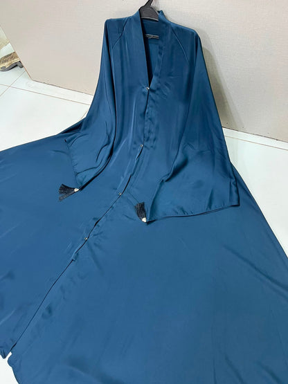 Premium Front Open Nida Abaya for Women – Elegant Dark Teal Islamic Maxi Abaya