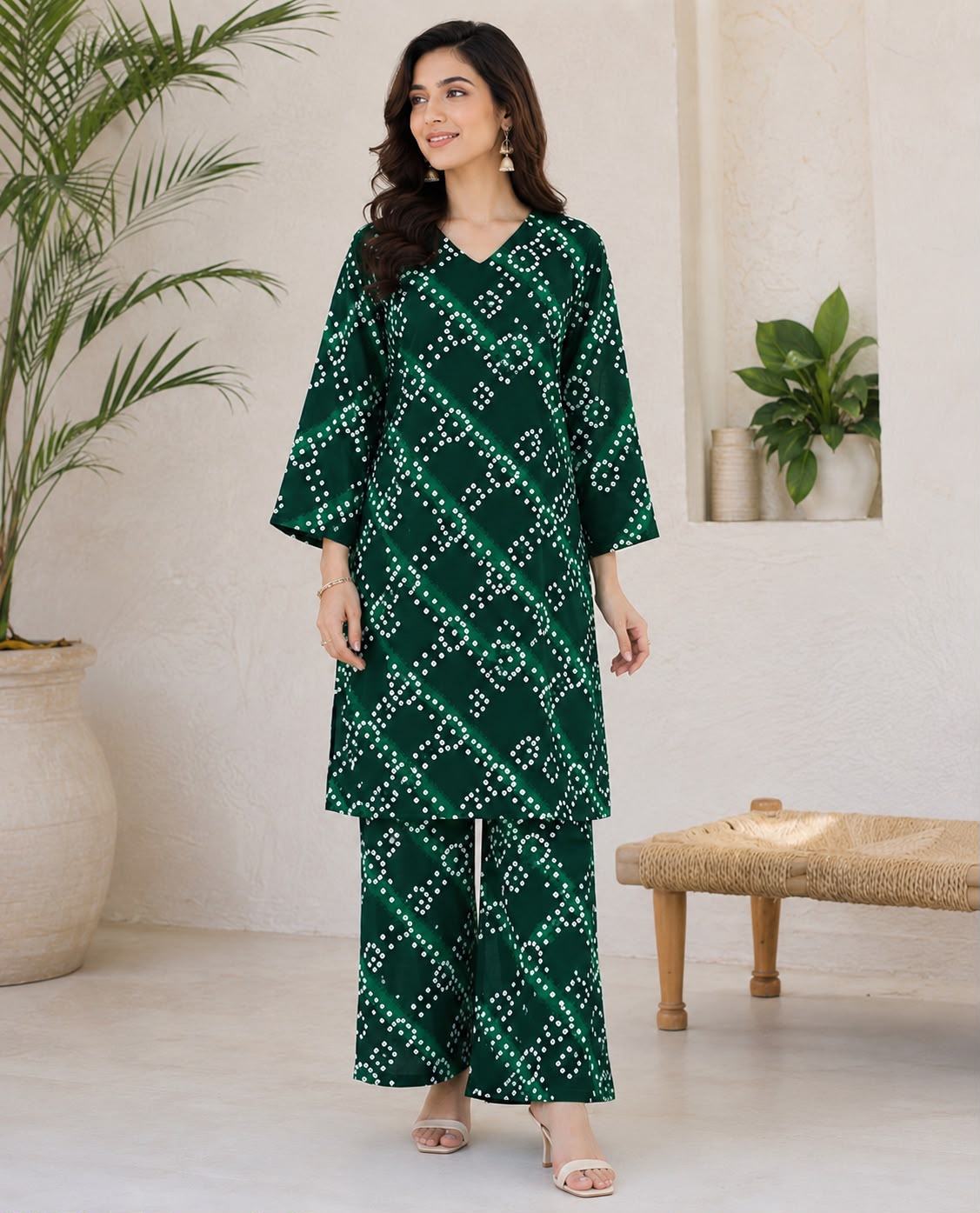 Women’s Green Printed 2-Piece Co-Ord Set – Elegant Casual Wear