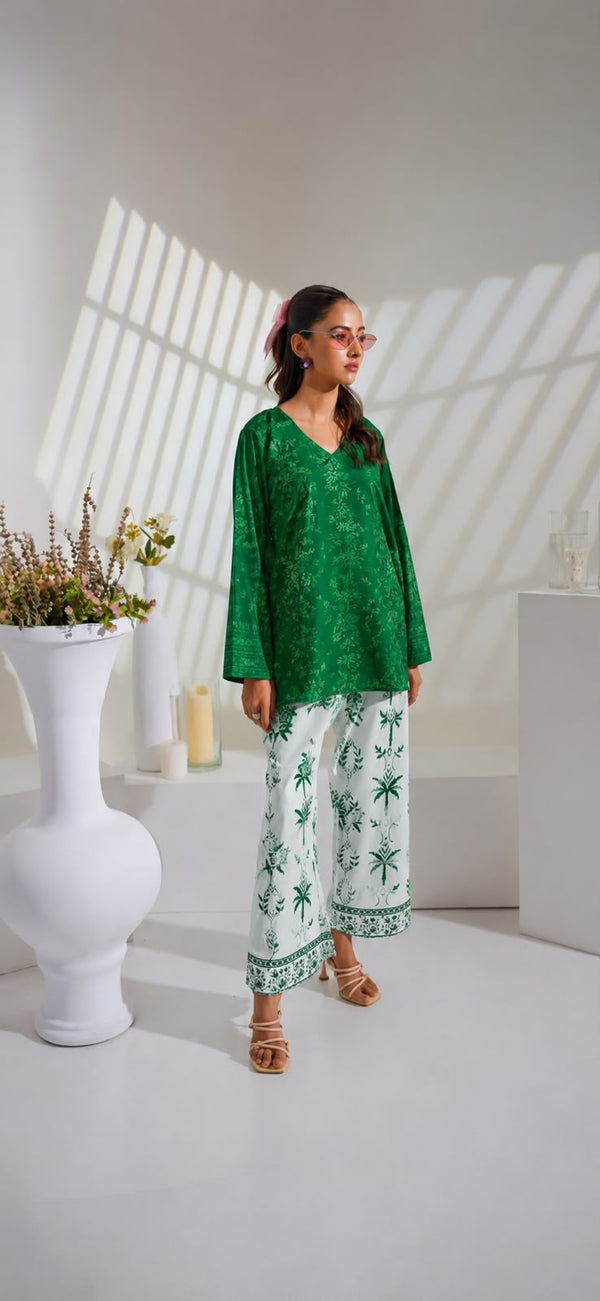 Elegant Green Printed 2-Piece Women's Lawn Suit