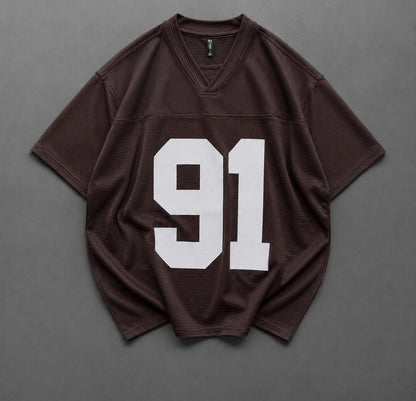Men's Oversized 91 Graphic V-Neck Jersey T-Shirt