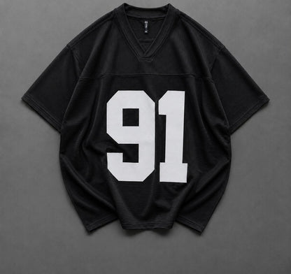 Men's Oversized 91 Graphic V-Neck Jersey T-Shirt