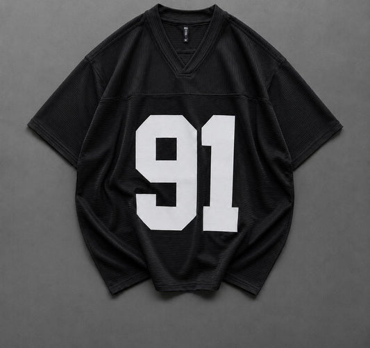 Men's Oversized 91 Graphic V-Neck Jersey T-Shirt