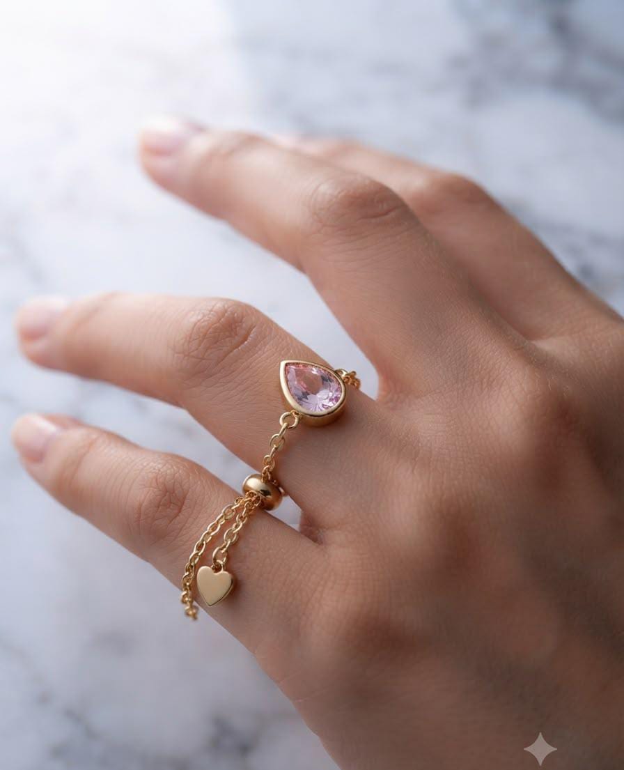 Delicate Up & Down Stainless Steel Zircon Adjustable Ring for Women