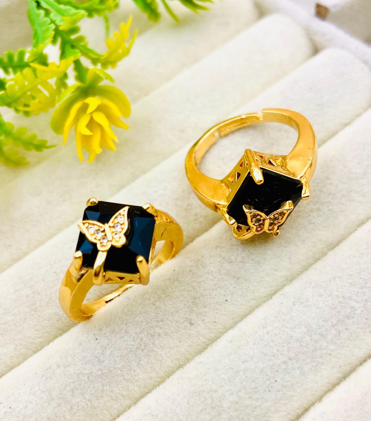 Butterfly Design Gold Plated Zircon Adjustable Ring for Women