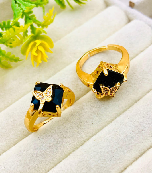 Butterfly Design Gold Plated Zircon Adjustable Ring for Women