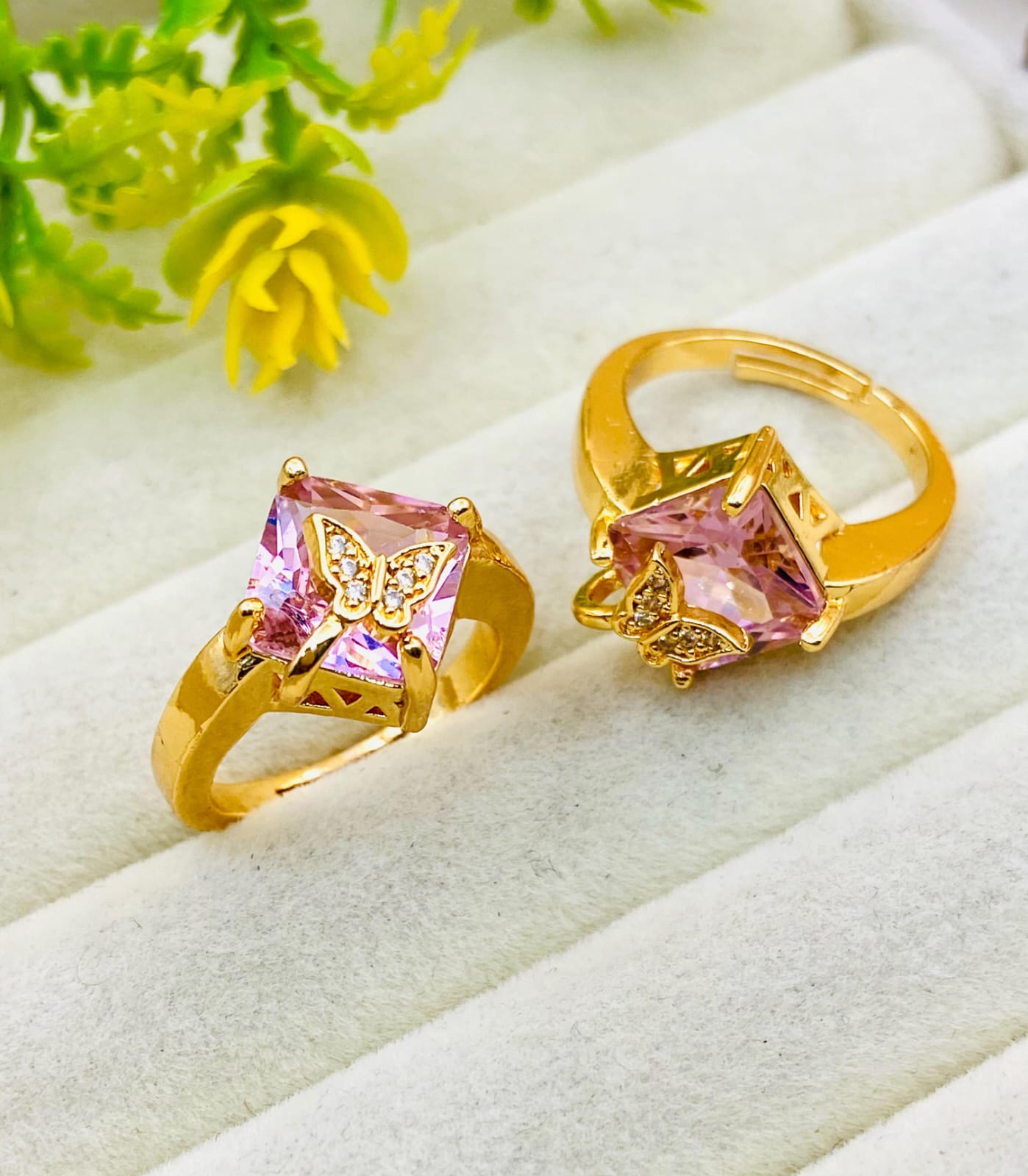 Butterfly Design Gold Plated Zircon Adjustable Ring for Women