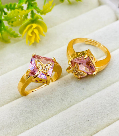Butterfly Design Gold Plated Zircon Adjustable Ring for Women