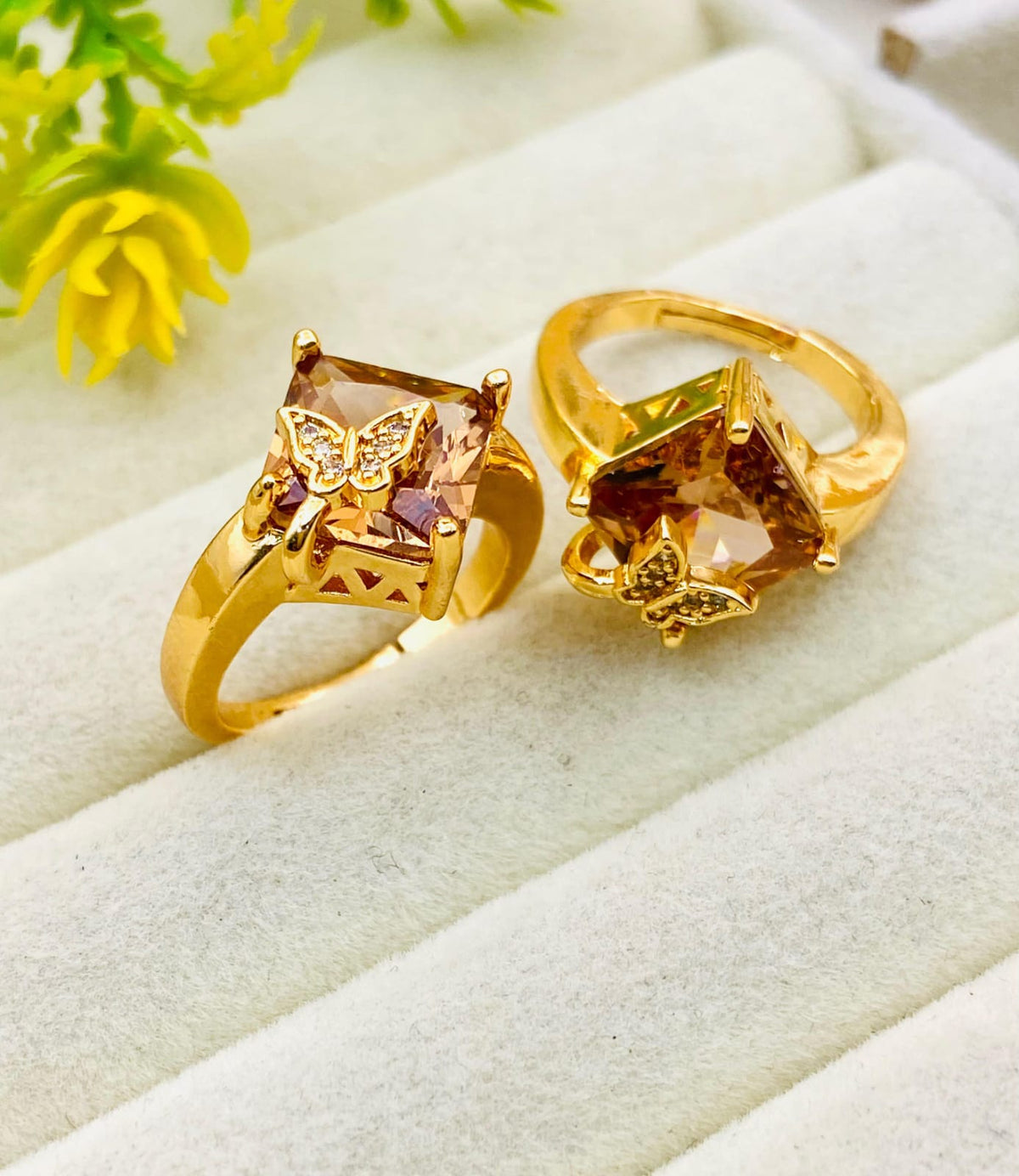 Butterfly Design Gold Plated Zircon Adjustable Ring for Women