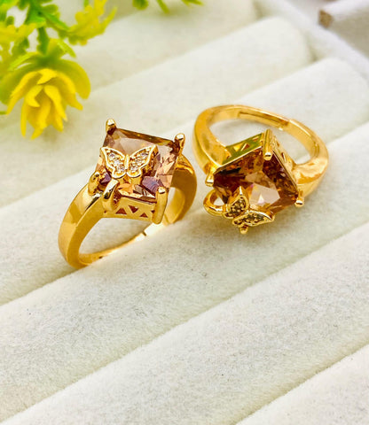 Butterfly Design Gold Plated Zircon Adjustable Ring for Women