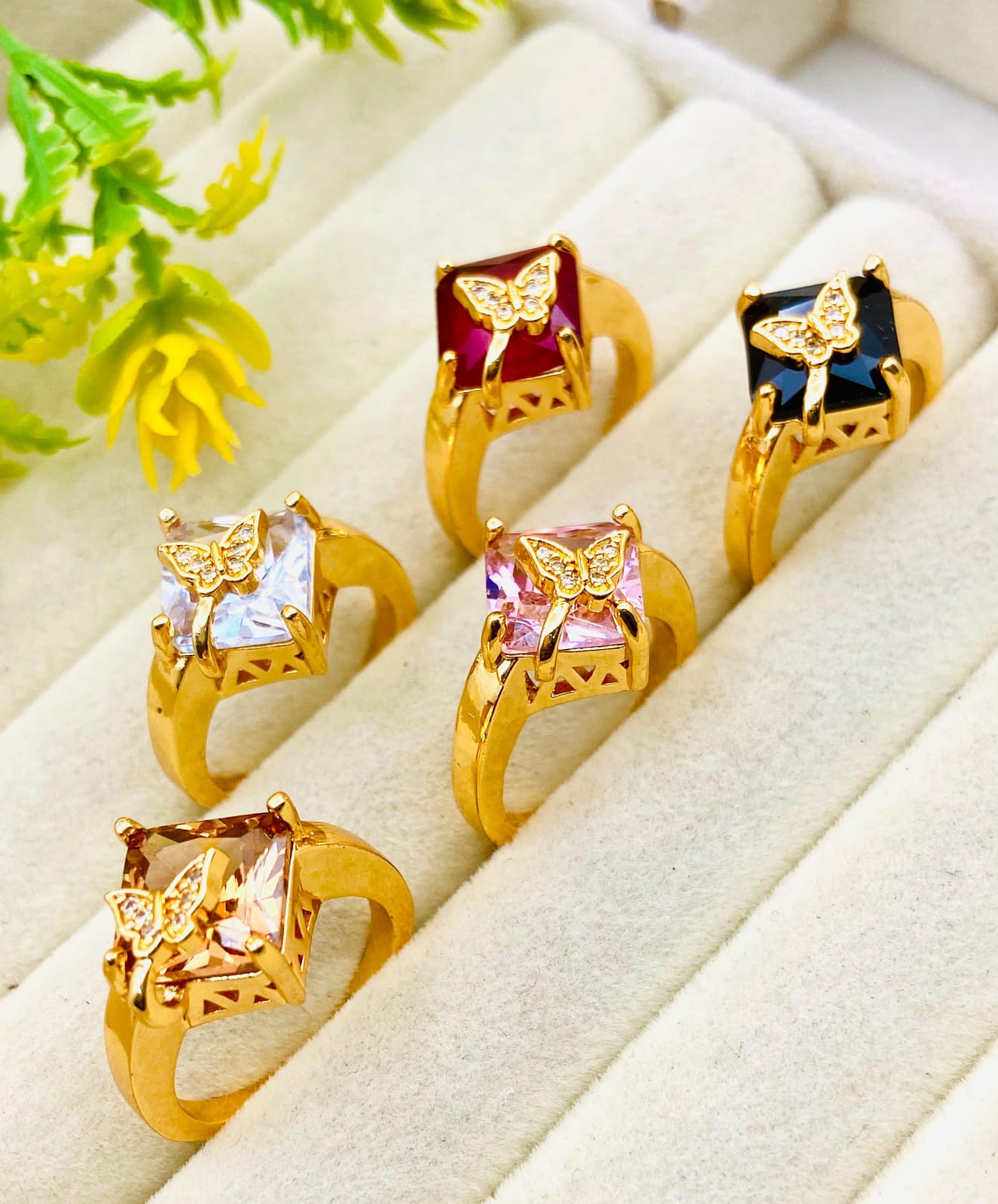 Butterfly Design Gold Plated Zircon Adjustable Ring for Women