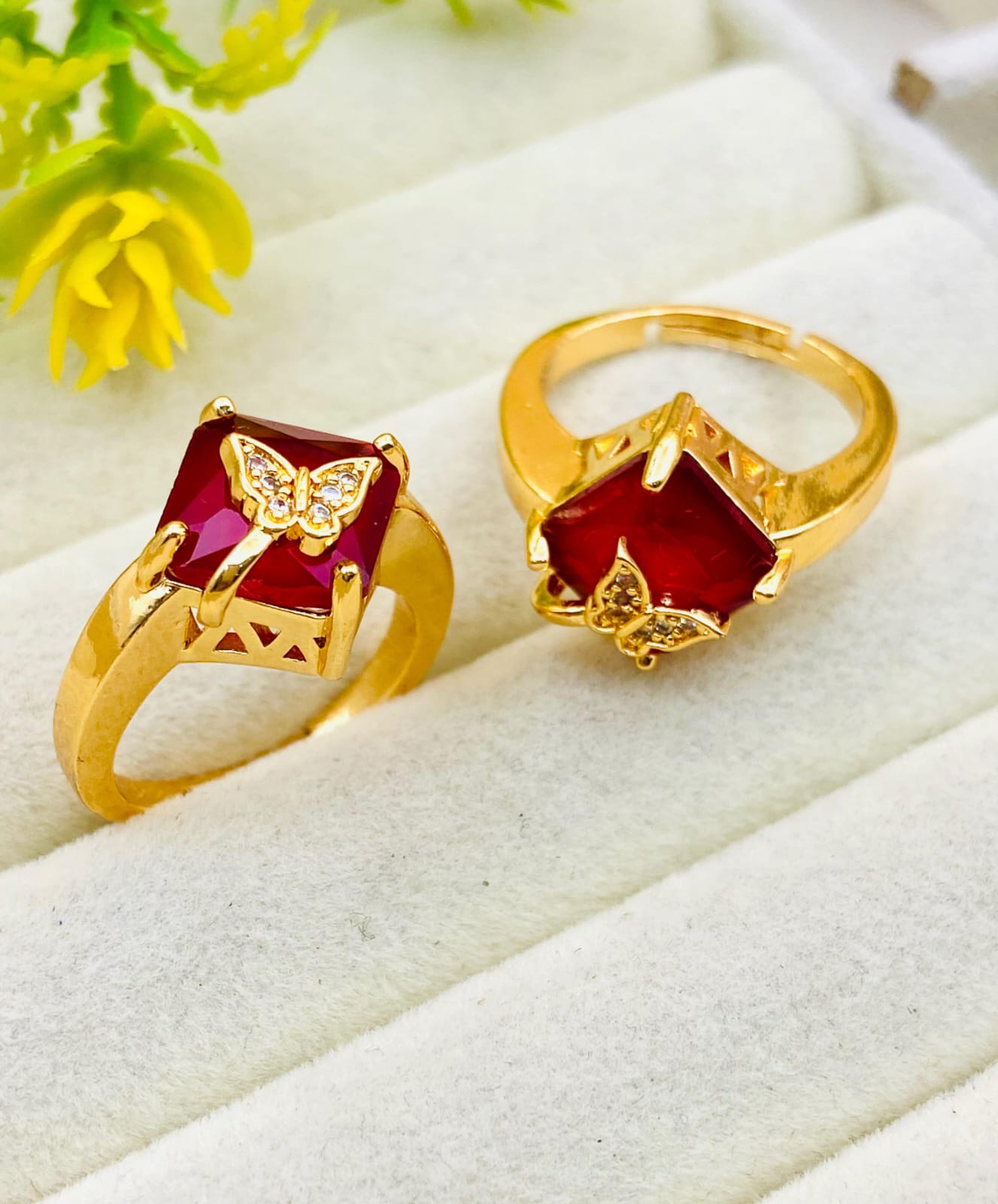 Butterfly Design Gold Plated Zircon Adjustable Ring for Women