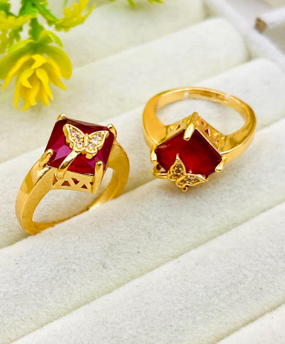 Butterfly Design Gold Plated Zircon Adjustable Ring for Women