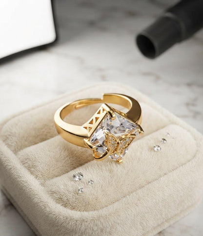 Butterfly Design Gold Plated Zircon Adjustable Ring for Women