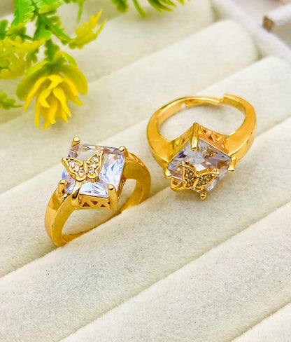 Butterfly Design Gold Plated Zircon Adjustable Ring for Women