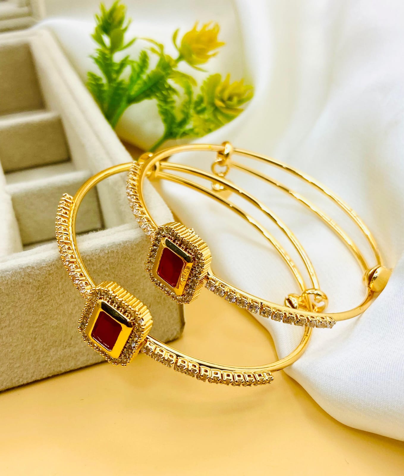Delicate Design Gold Plated Micro Zircon Bangles Pair for Women