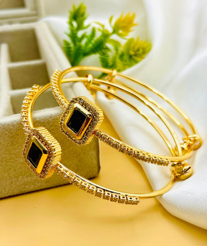 Delicate Design Gold Plated Micro Zircon Bangles Pair for Women