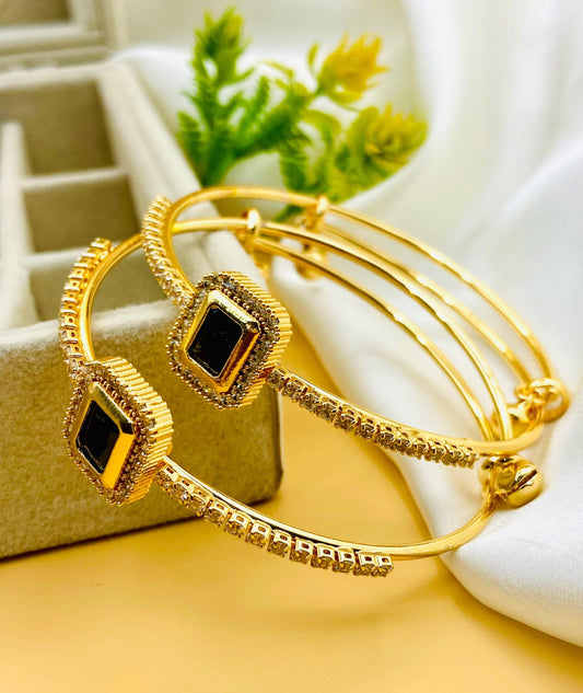 Delicate Design Gold Plated Micro Zircon Bangles Pair for Women