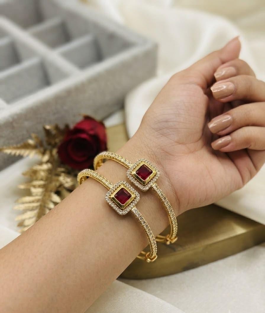 Delicate Design Gold Plated Micro Zircon Bangles Pair for Women
