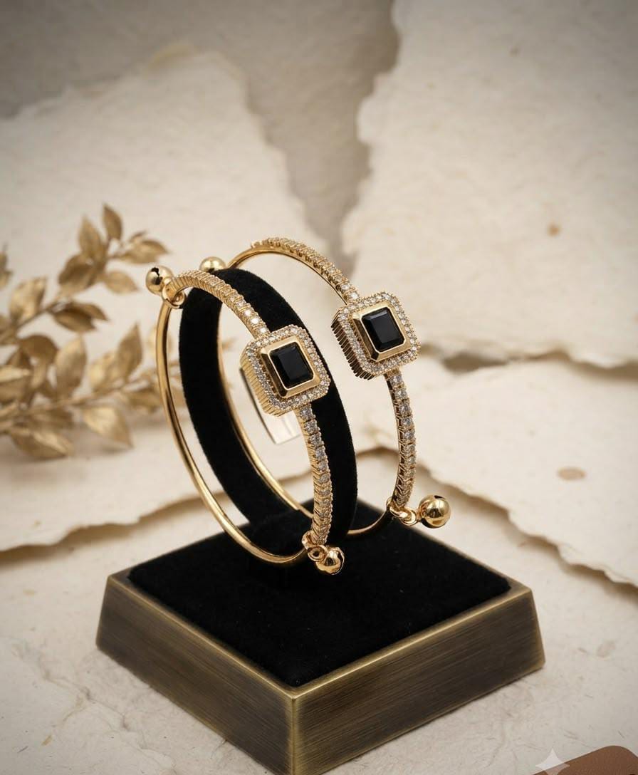 Delicate Design Gold Plated Micro Zircon Bangles Pair for Women