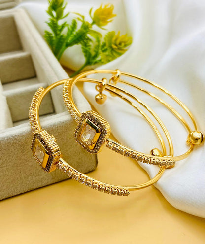 Delicate Design Gold Plated Micro Zircon Bangles Pair for Women