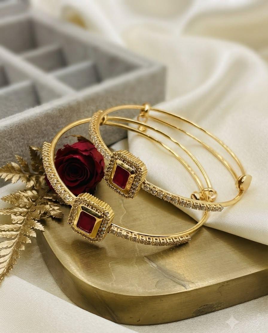 Delicate Design Gold Plated Micro Zircon Bangles Pair for Women